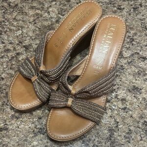 Italian Shoemakers Tan/Bronze Beaded Slide Mules 10